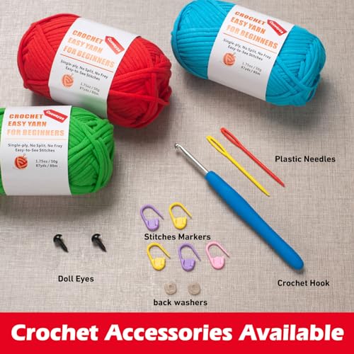 Crochet Yarn for Beginners, Easy Peasy Yarn for Amigurumi Crocheting & Knitting, 3 Pack×1.8oz, Thick & Soft, Easy-to-See Stitches, Worsted Medium #4 Yarn, Cotton-Nylon Blend-Orange/Green/Blue