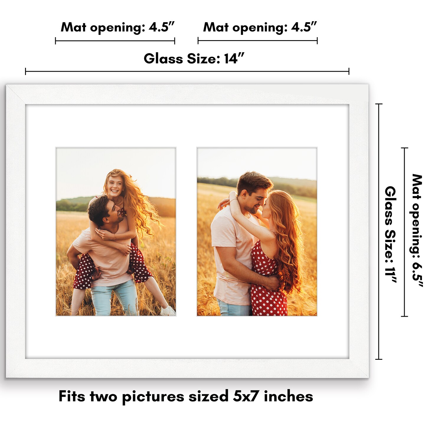 Americanflat 11x14 Collage Picture Frame - Displays Two 5x7 Photos at Once - Family Photo Collage Frame - Shatter Resistant Glass - Hanging Hardware for Horizontal or Vertical Display