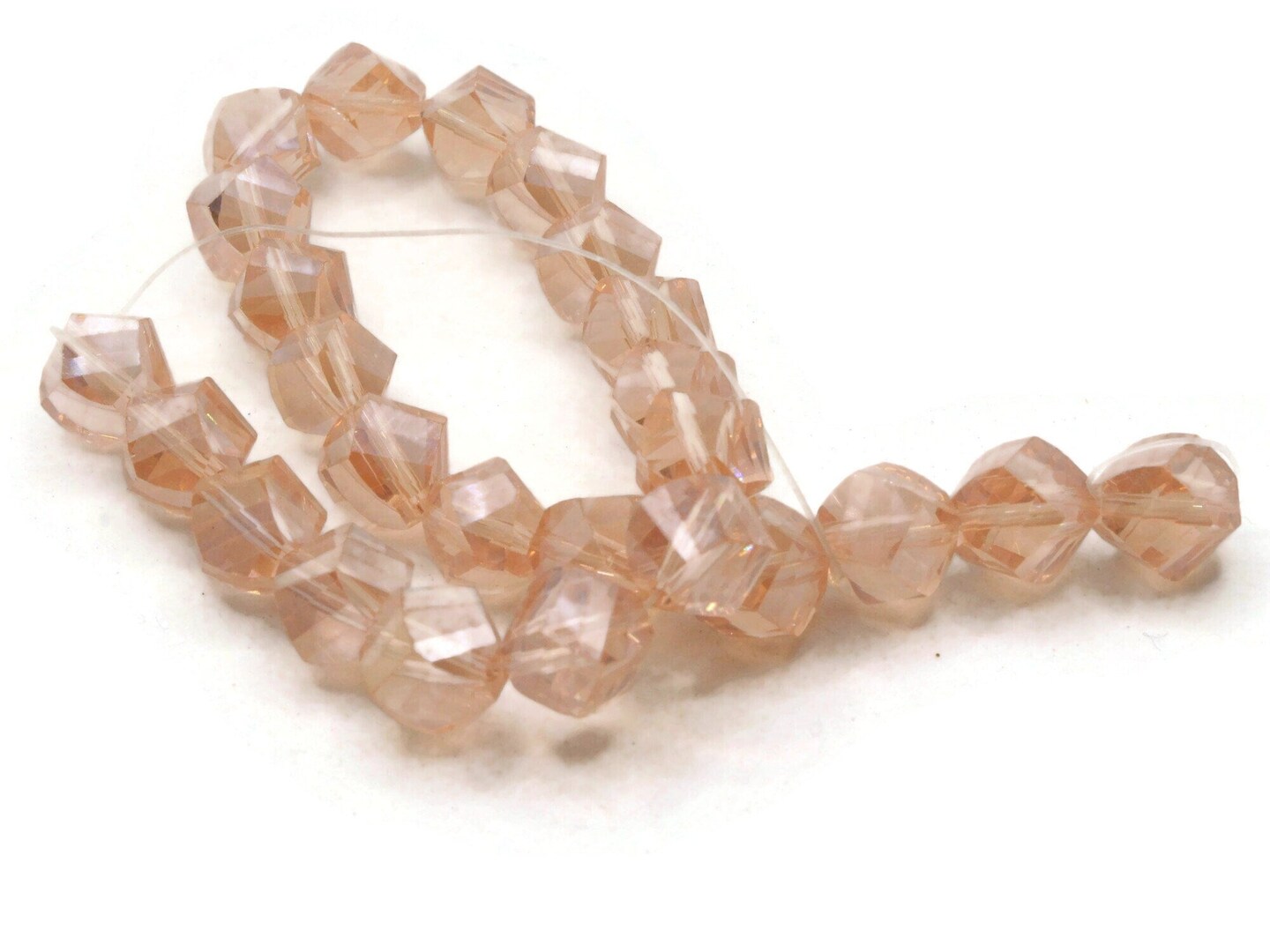 25 10mm Clear Pink Glass Twisting Faceted Beads