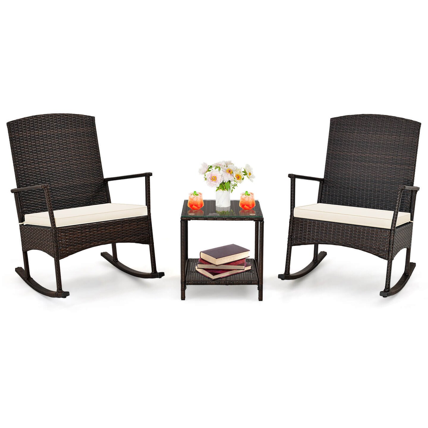 Patio Rocking Chairs With Coffee Table 3 Piece Rattan Furniture Set