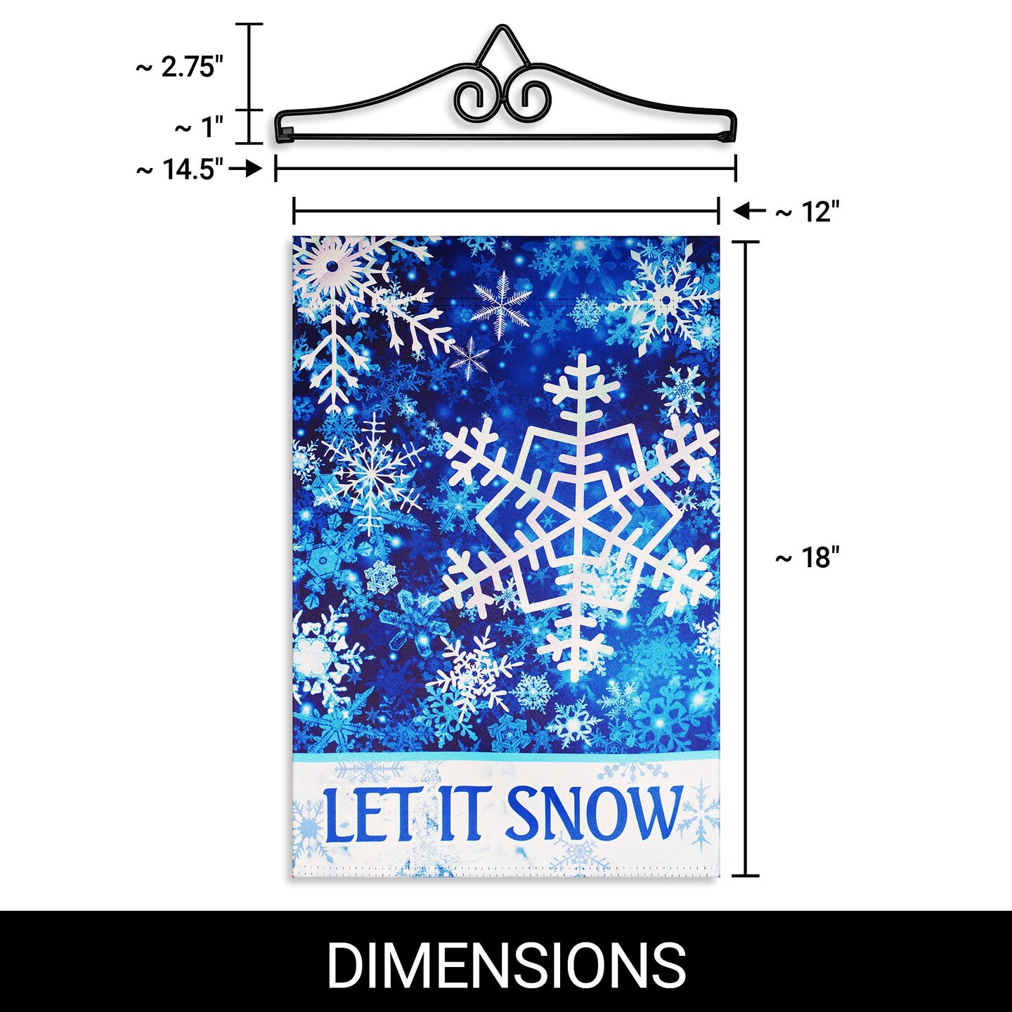 G128 Combo Pack Garden Flag Hanger 14IN & Garden Flag Let It Snow Snowflakes 12x18IN Printed Double Sided Blockout Fabric