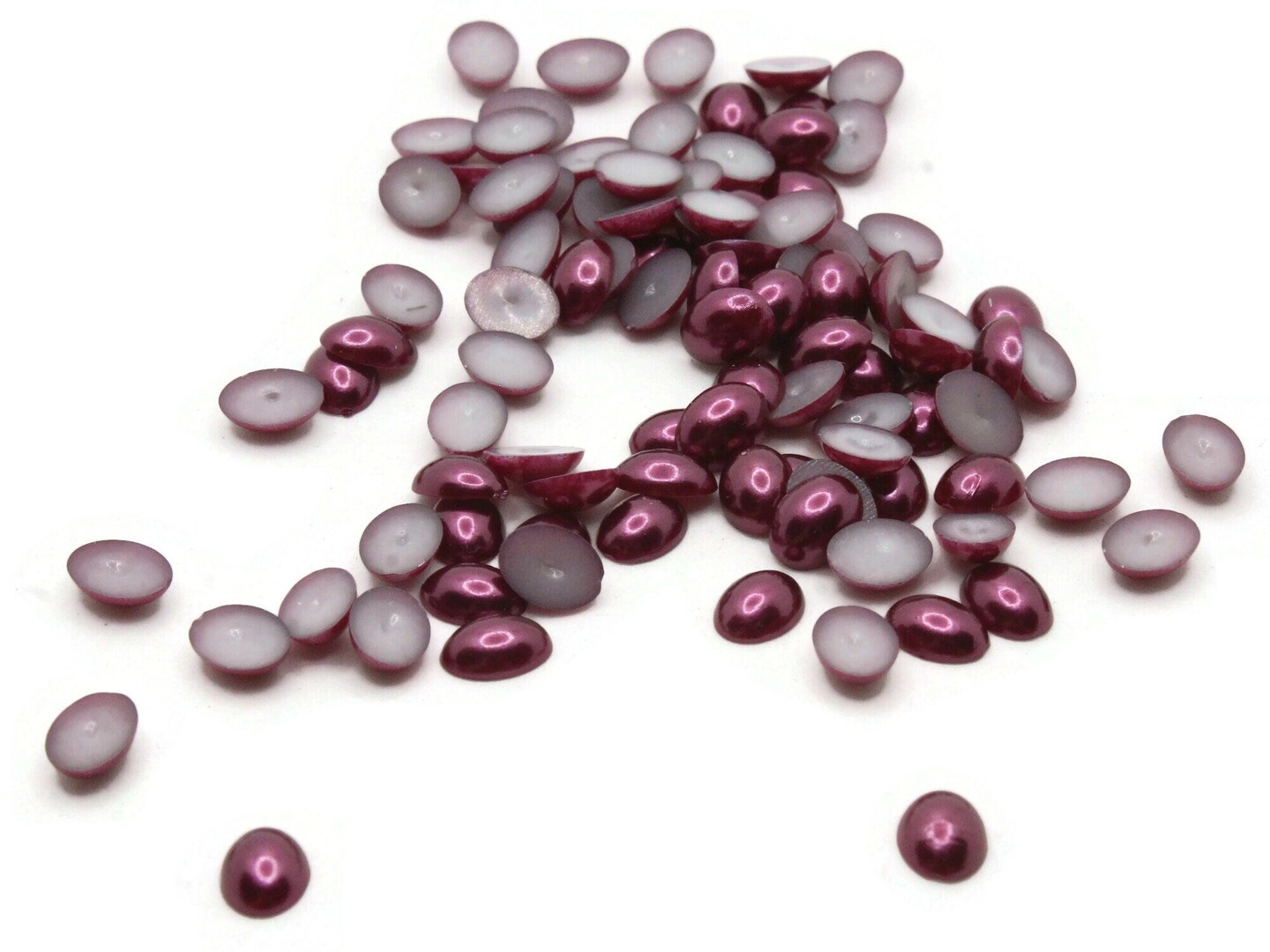 100 8mm x 6mm Purple Pearl Oval Flatback Plastic Cabochons