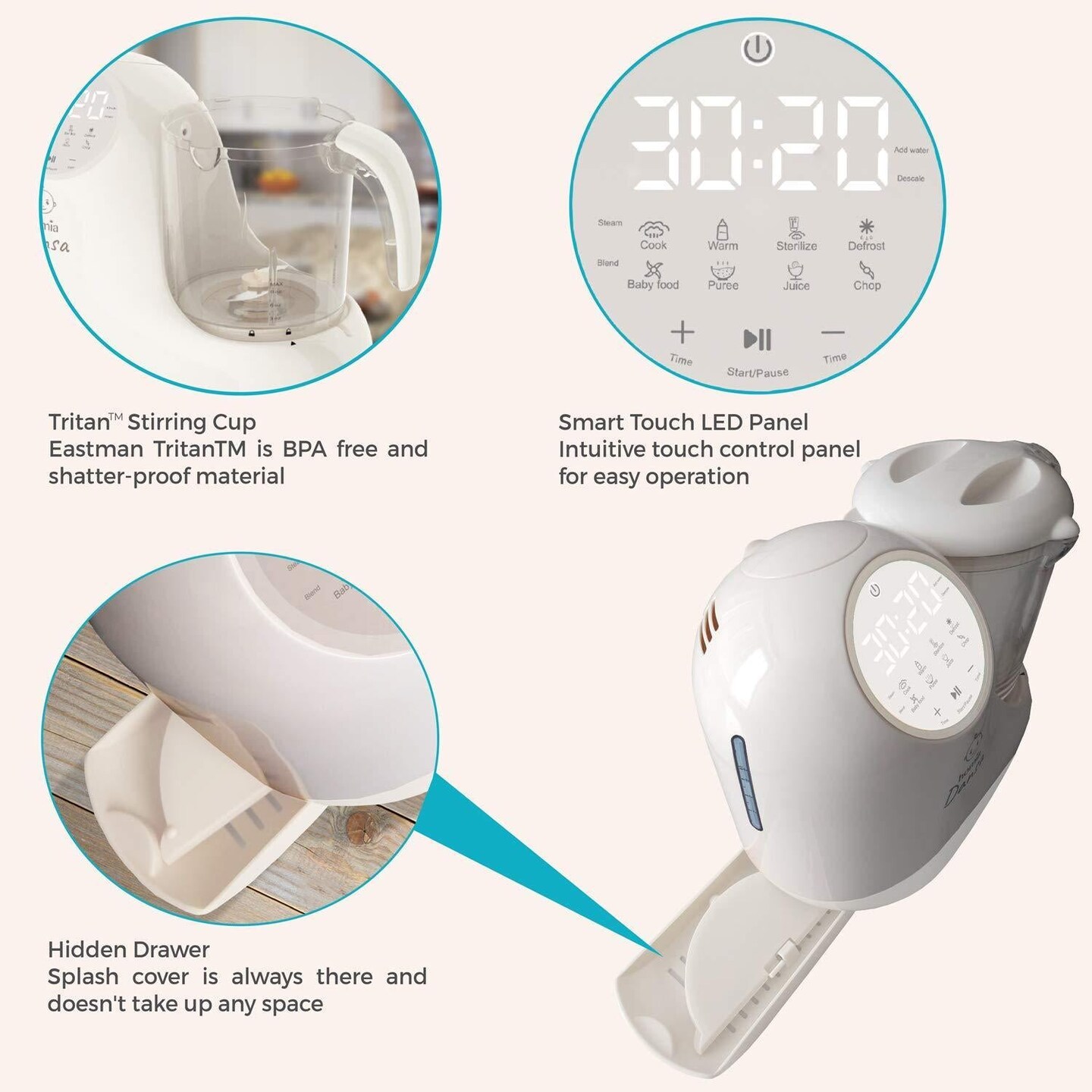 Baby Food Maker Chopper Grinder  Mills and Steamer 8 in 1 Processor for Toddlers  Steam Blend Chop Disinfect Clean 20 Oz Tritan Stirring Cup Touch Control Panel Auto ShutOff 110V Only