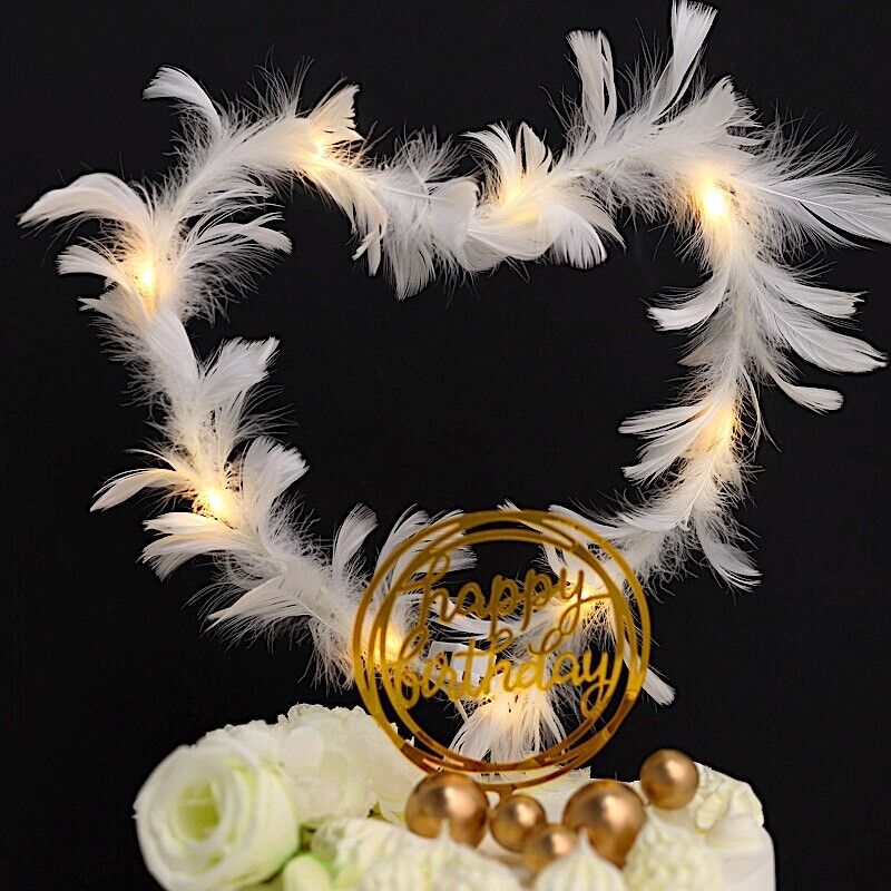 Warm White Real Feathers Adjustable CAKE TOPPER LED Lights