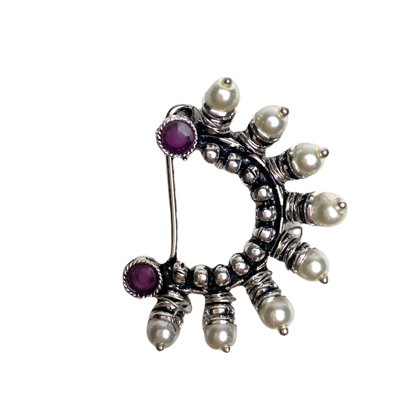 Indian Marathi Nath for Women Pearl Marathi Oxidized Nose Ring Bollywood Style Indian Jewelry Nose Ring Clip-on Marathi Bridal Nathani Faux Pearl Non-piercing Jewelry for Women Gift for Her