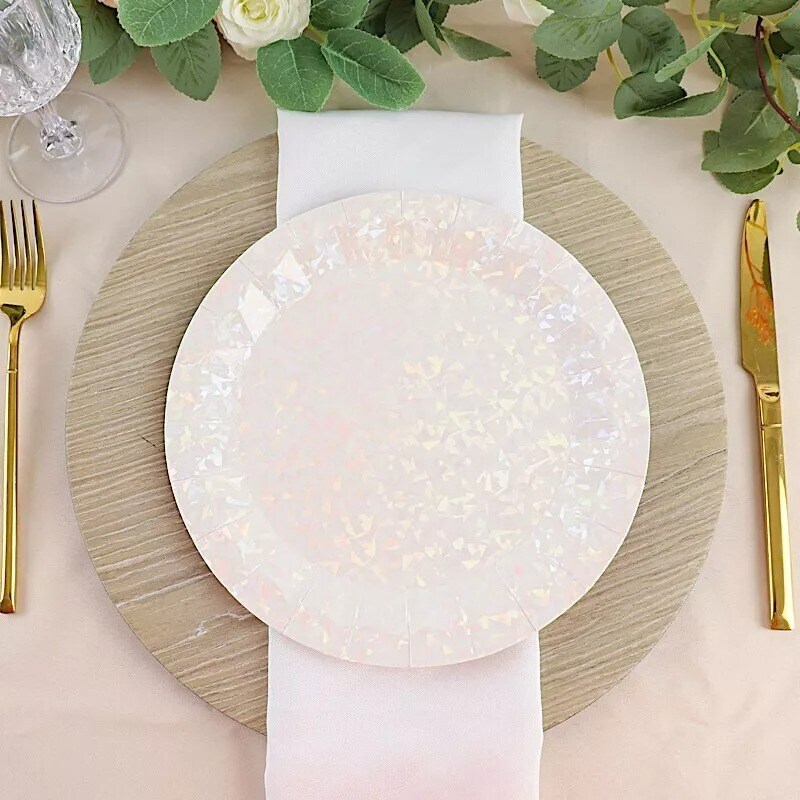 25 IRIDESCENT 9&#x22; Metallic Round Paper Salad Dinner Plates