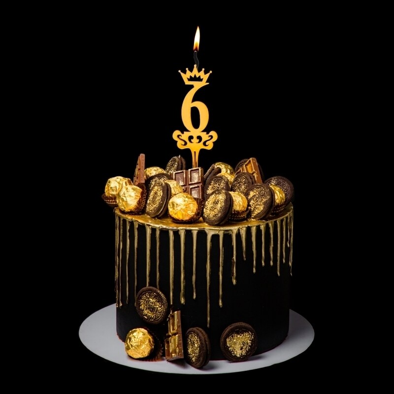 Haji Candle   Gold Birthday Candles Cake Topper Number &#x22;6&#x22;