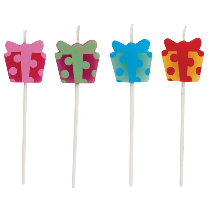 Present Shaped Pick Candles, 4 ct