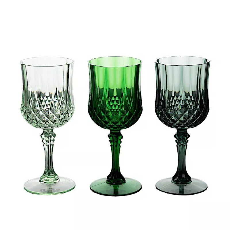 ASSORTED GREEN 6 Plastic 8 oz Crystal Cut Goblets WINE GLASSES