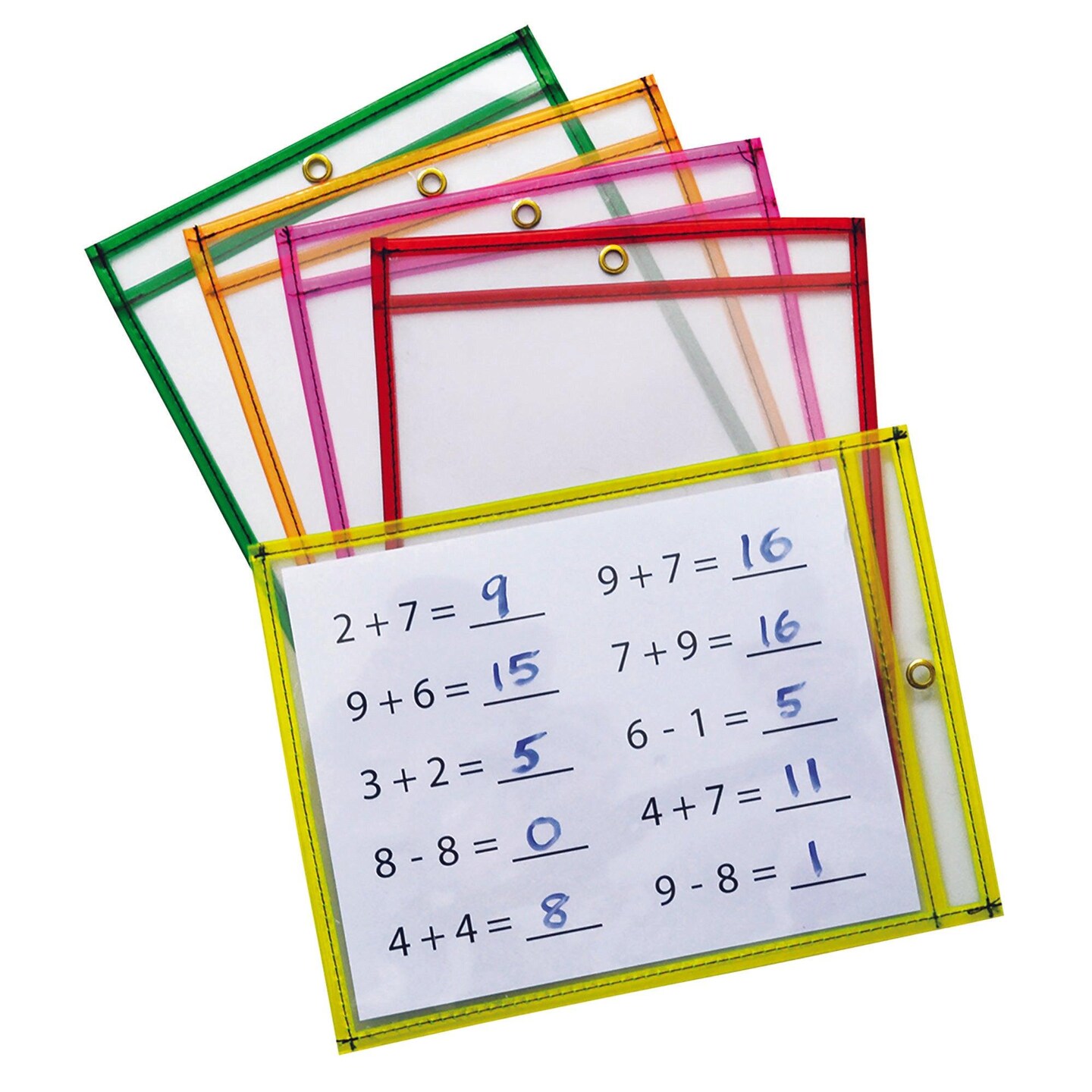 Dry Erase Pockets, 5 Assorted Neon Colors, 9&#x22; x 12&#x22;, 10 Pockets