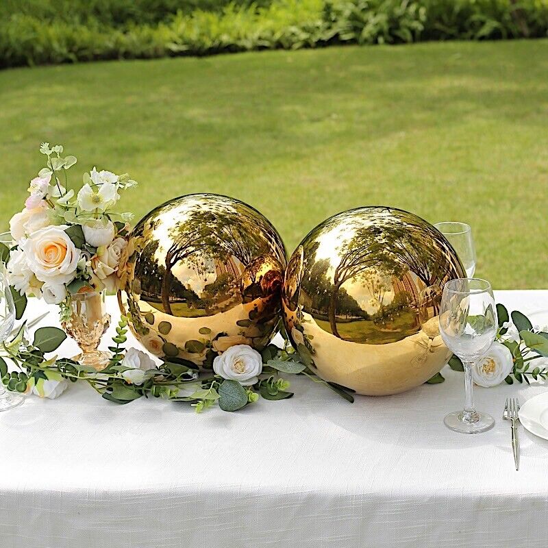 2 GOLD 12&#x22; Stainless Steel Gazing Globe Reflective MIRROR BALLS