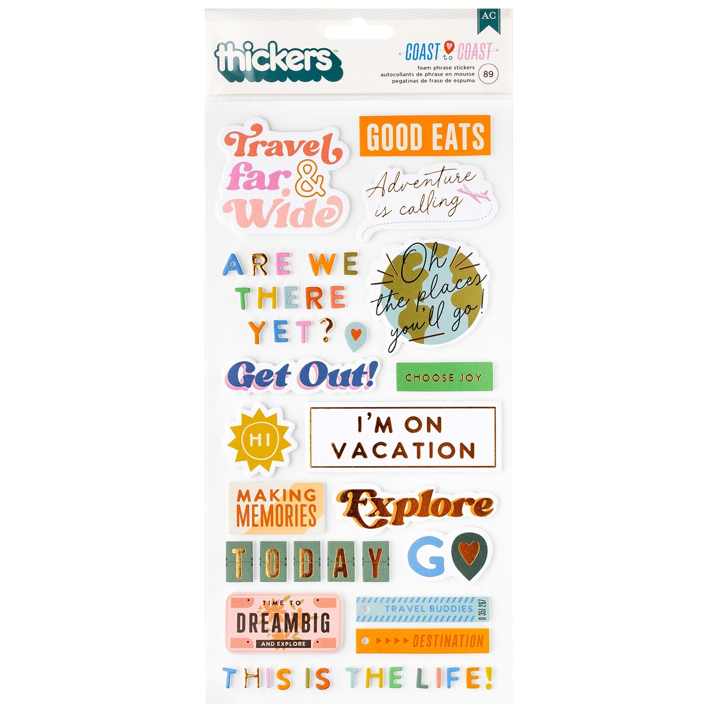 American Crafts Coast-to-Coast Thickers Stickers 89/Pkg-Phrase