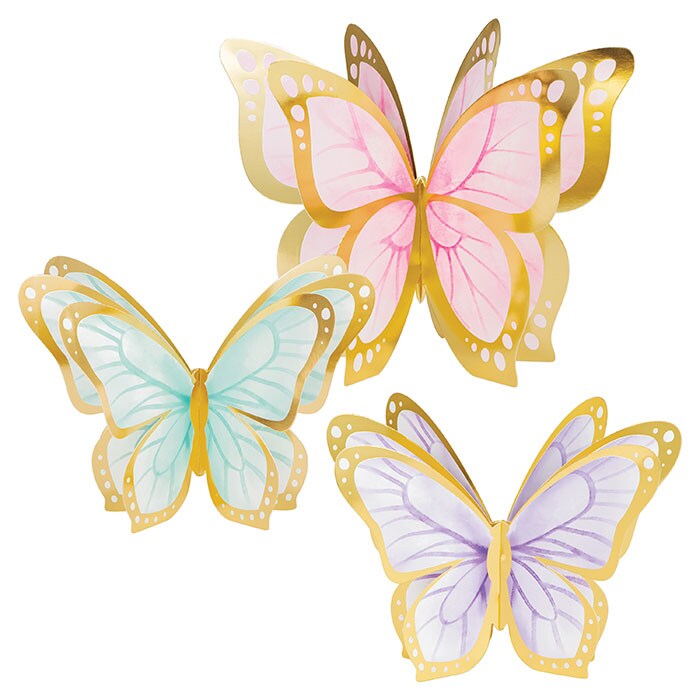Butterfly Shimmer 3D Centerpiece, Foil 3ct