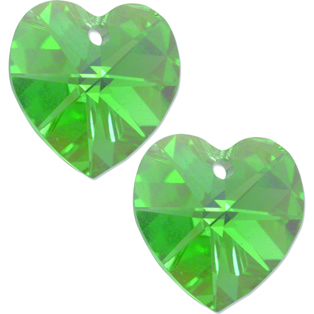 2 Peridot AB Swarovski Crystal Heart Pendant 6202 14mm