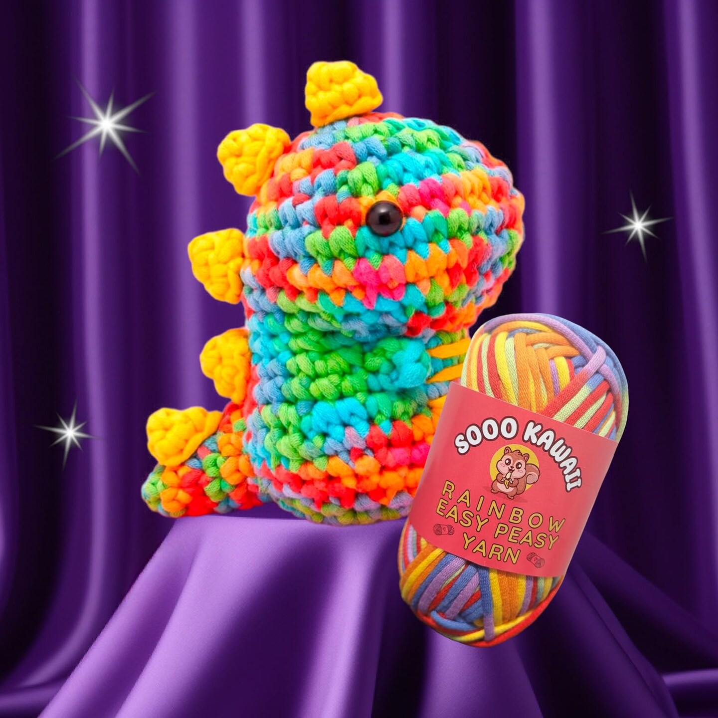 2 Pieces Rainbow Yarn for Crocheting and Knitting for Adults and Kids. Easy-to-See Stitches, No-fray, Beginners Yarn Crochet Kit (2x50g)