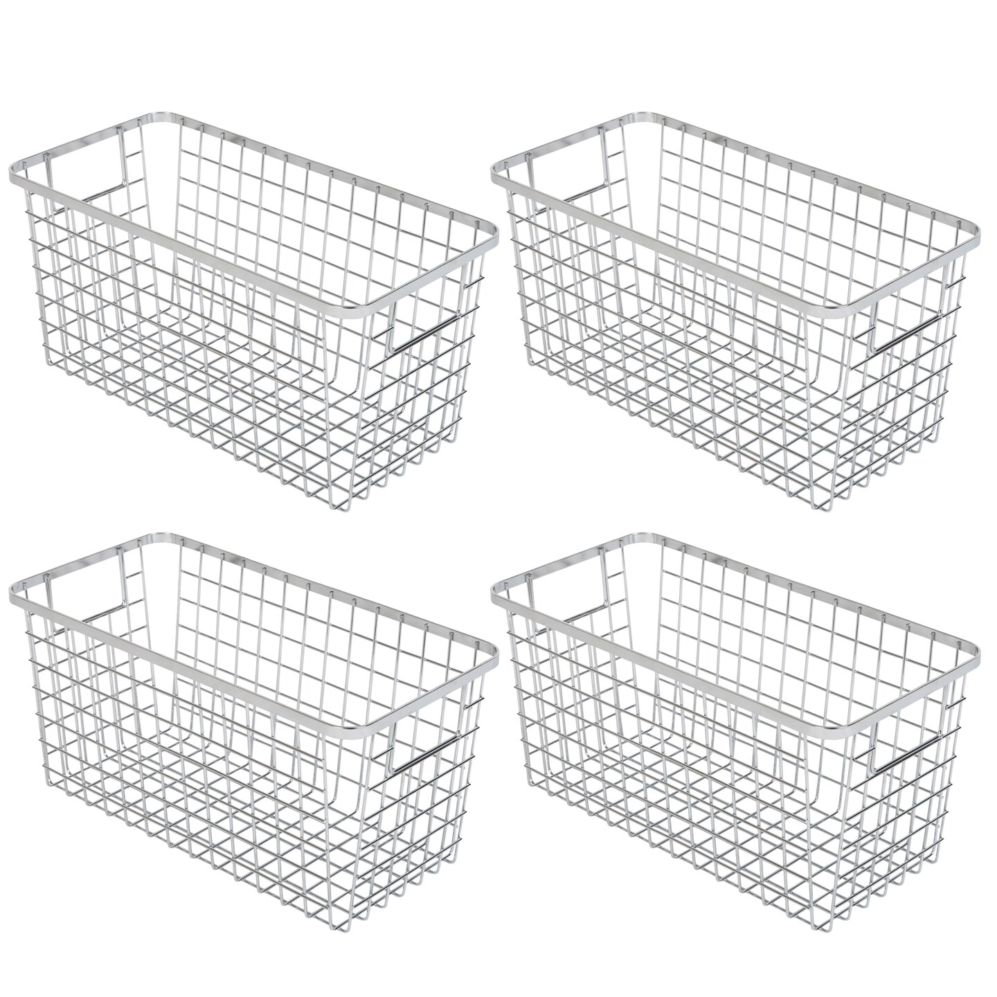 Smart Design Nestable Basket Organizer with Handles - Steel - 6 x 12 x 6 - Chrome - Set of 4