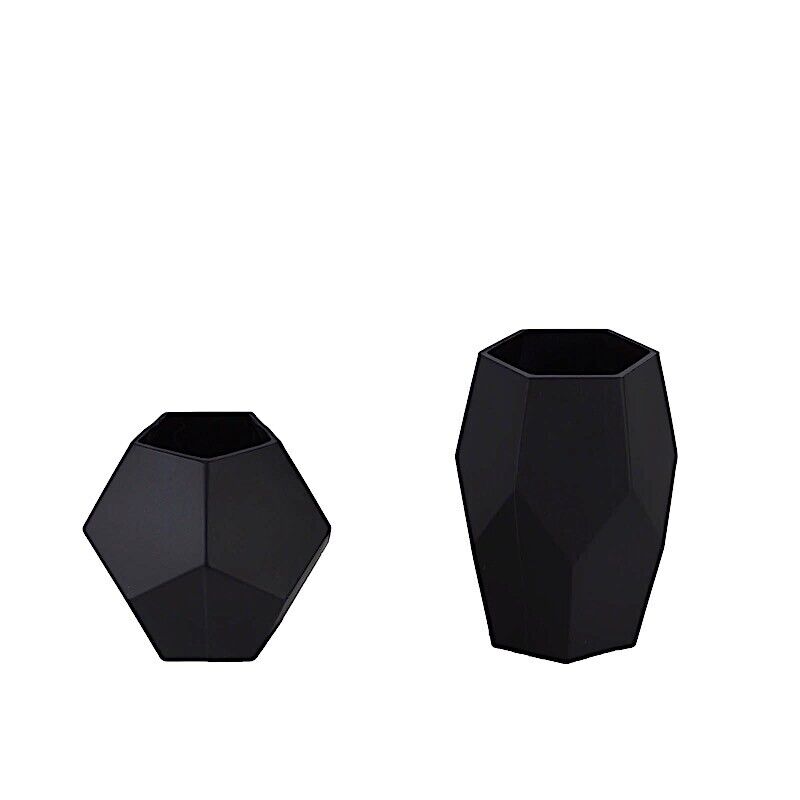 2 MATTE BLACK Glass Geometric Flower VASES Candle Holders