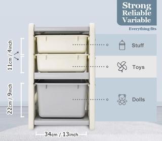 Toy Stoarge Organizer for Kids Toy Shelf Organizer for Kids Perfect Toys Storage Solution Toy Bin Storage Organizer with 4 Plastic Bins Kids Multi Storage Organizer for Books and Toys.