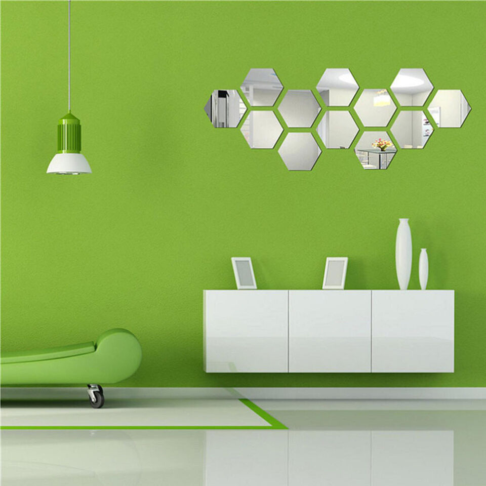 12pcs 3D Hexagon Acrylic Mirror Wall Stickers