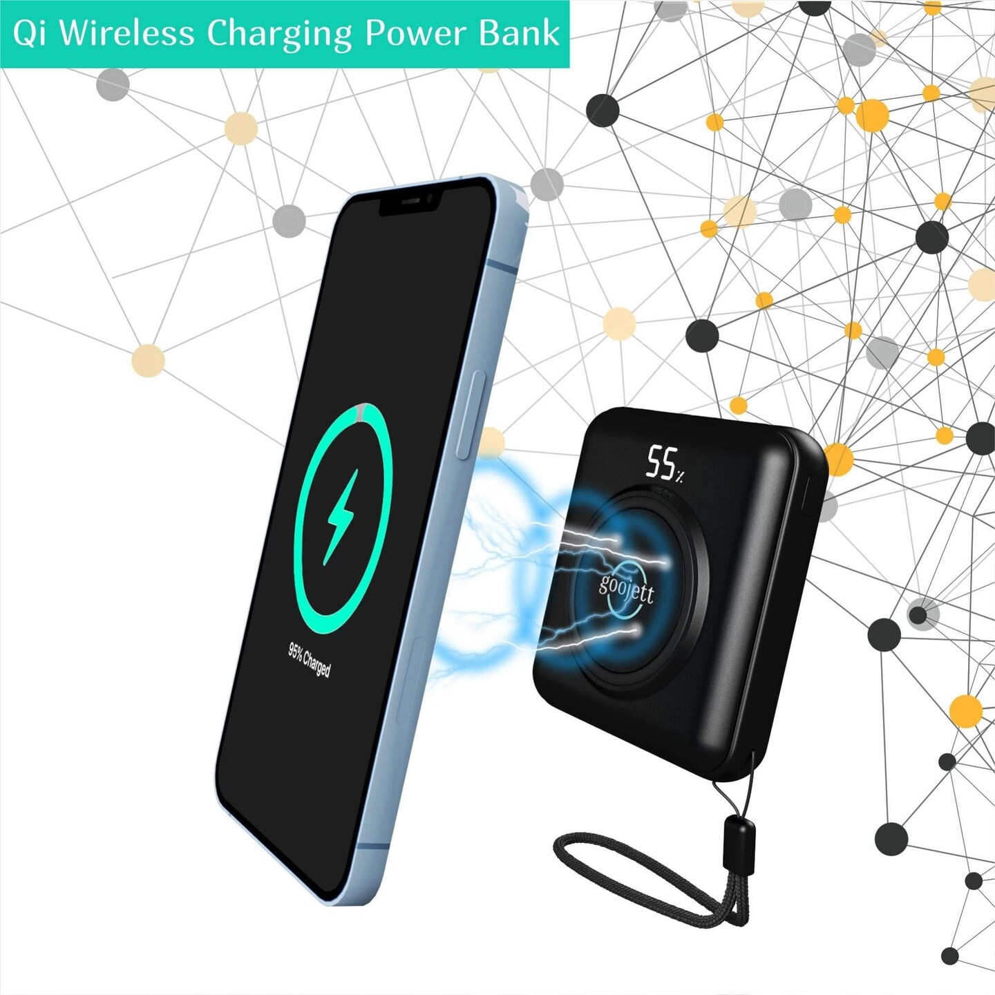 Wireless Portable Charger Power Bank 10000mAh Portable Phone ChargeriPhone Charger with Built in 4 Cable USB C Wireless Charging External Battery Pack Backup Compatible with iPhone Samsung iPad 1