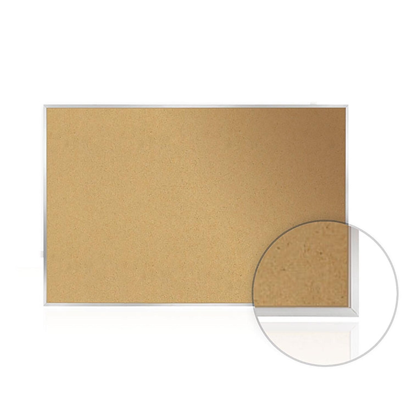 Natural Cork Bulletin Board with Aluminum Frame, 18&#x22;H x 24&#x22;W