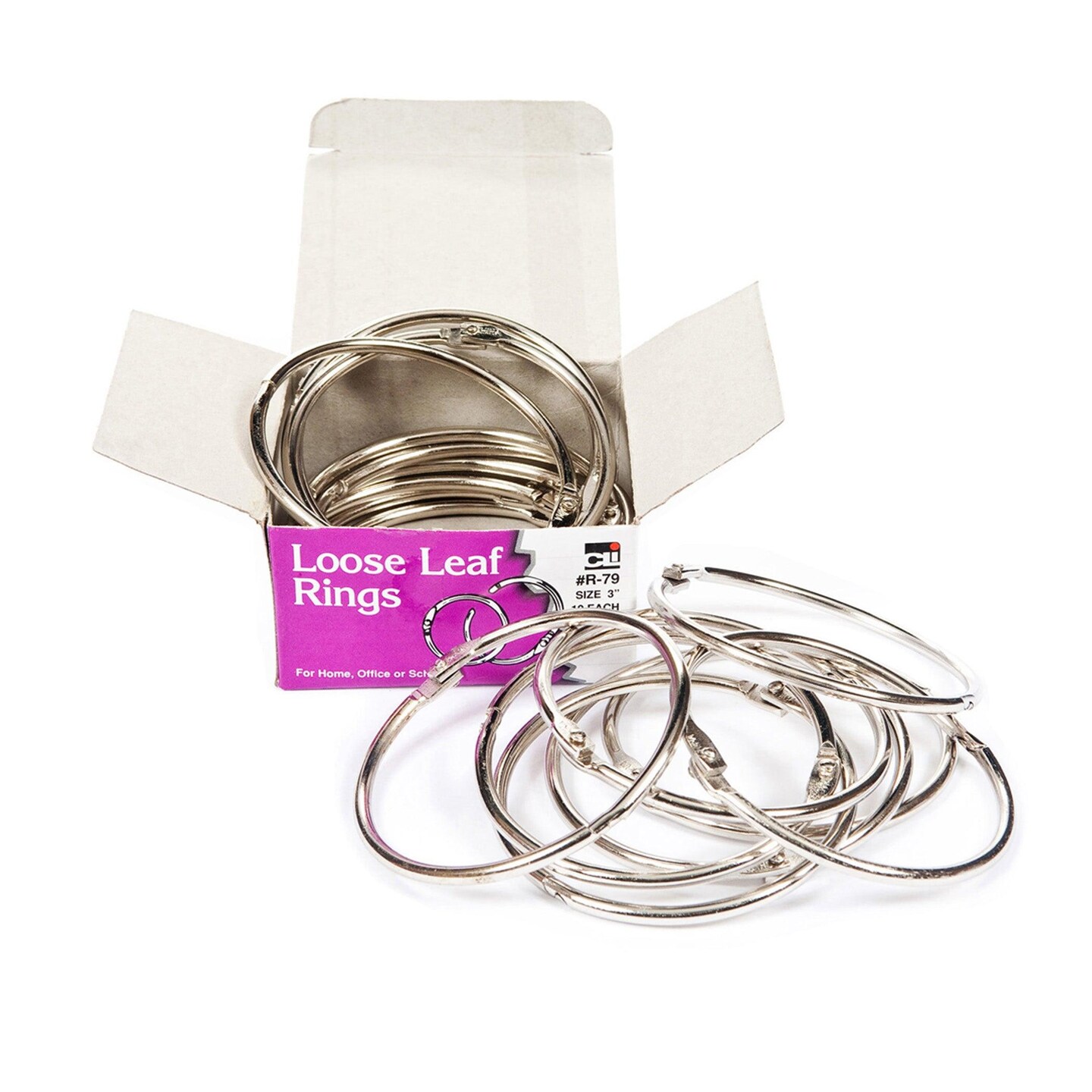 Metal Book Rings, 3&#x22;, Silver, 10 Per Pack, 3 Packs