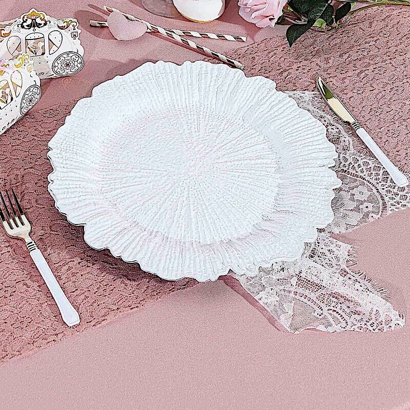 24 WHITE 13&#x22; Round Textured Charger Plates