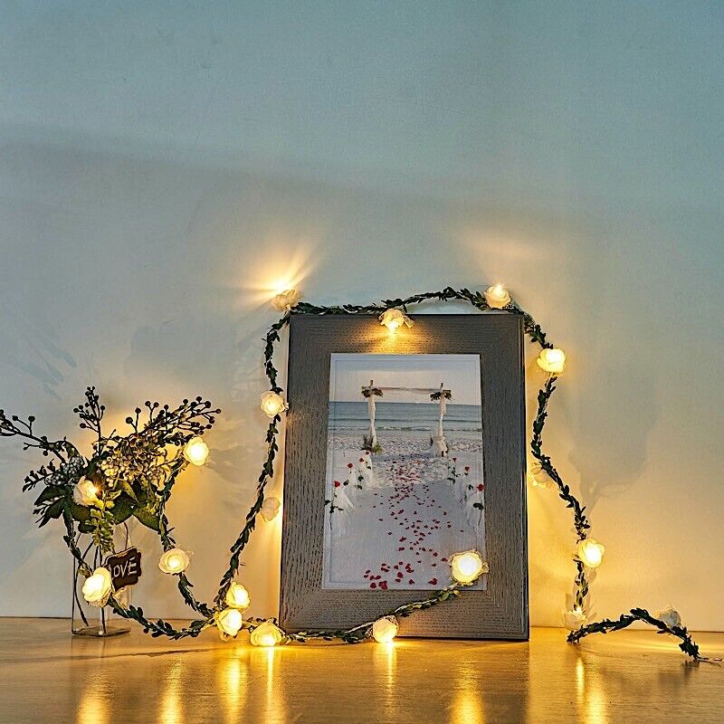9 feet White Roses Greenery Lace LED GARLAND Battery Operated Fairy Lights