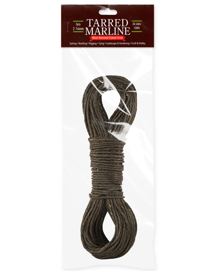 Hemptique 3-Ply 100ft Premium Egyptian Tarred Marline Flax Linen Twine Water Resistance Coated Sailing Knotting Rigging Tying Landscape Gardening Craft Hobby