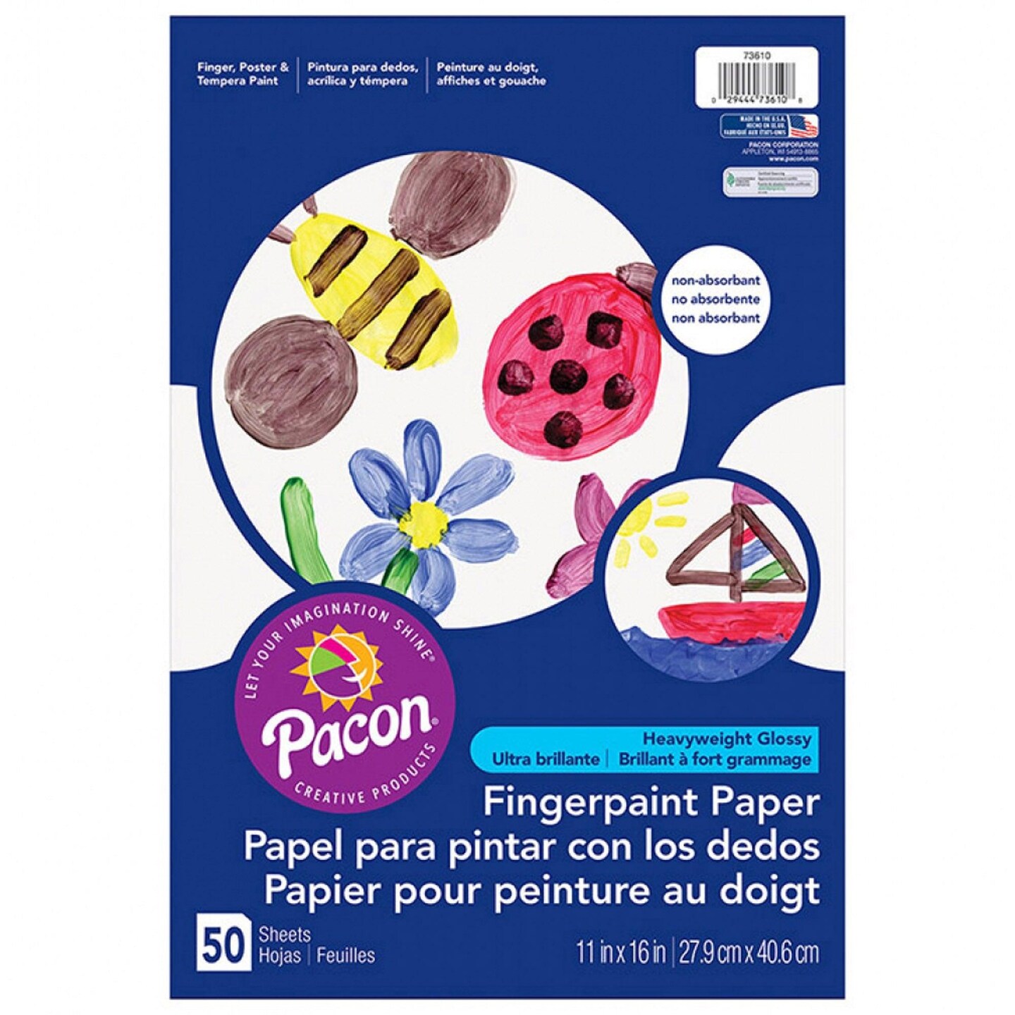 Fingerpaint Paper, White, 11&#x22; x 16&#x22;, 50 Sheets Per Pack, 6 Packs