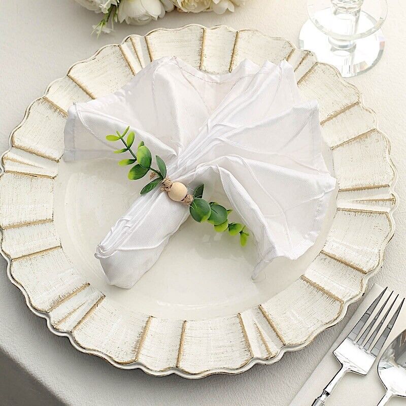 8 Natural Jute NAPKIN RINGS Wooden Bead Green Eucalyptus Leaves