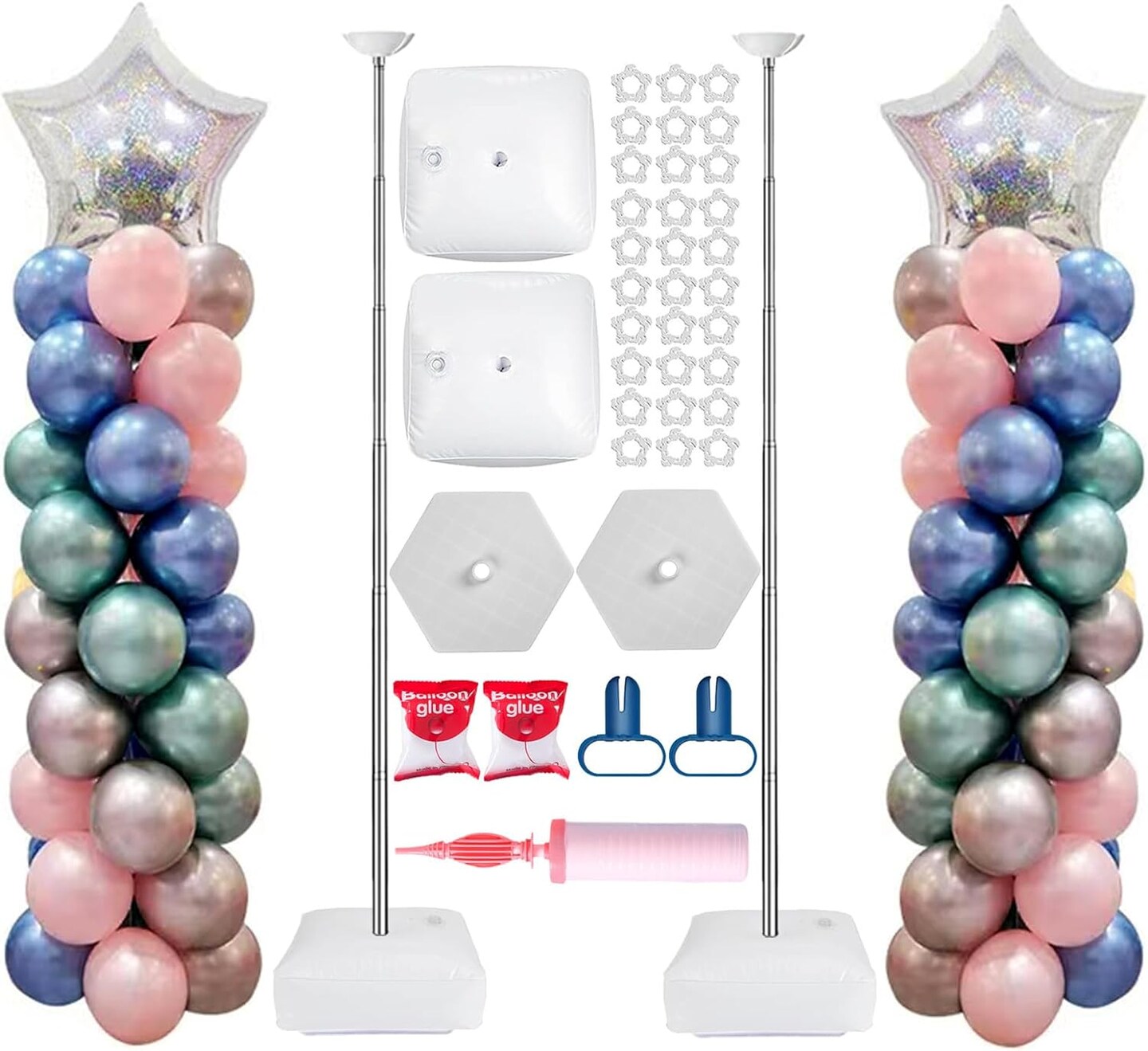 Metal Balloon Column Stand Set of 2, Reusable Telescopic Design, Height Adjustable from 1.57 to 7 Ft, Balloon Stander for Party Decorations