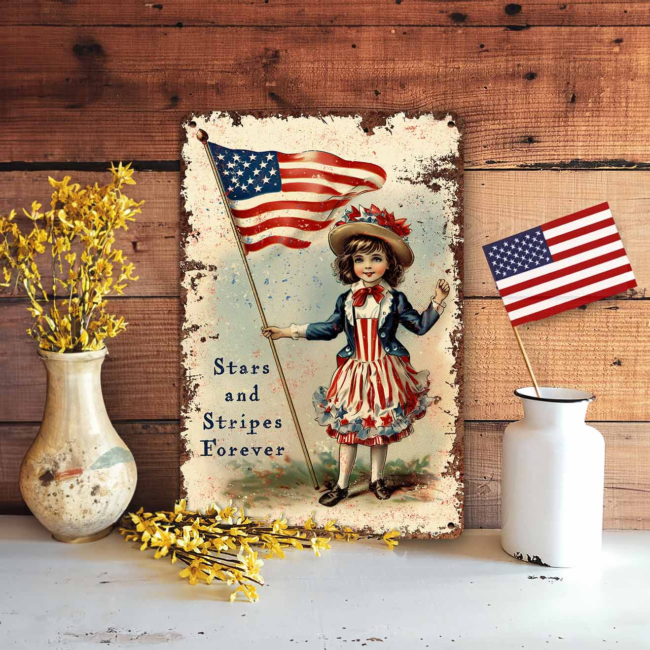 July 4th Decor - Vintage Postcard Art Sign - Independence Day