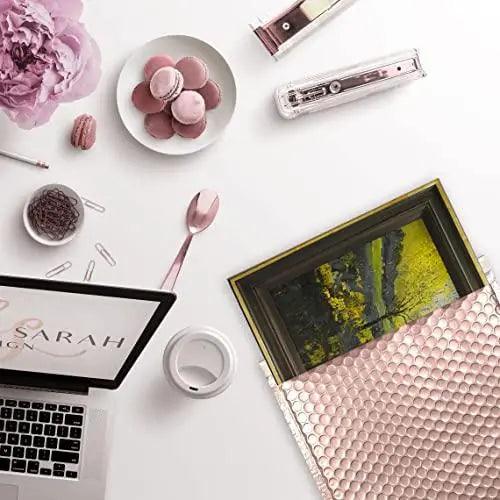 AMZ Rose Gold Bubble Mailer 8 x 11. Pack of 25 Padded Envelopes Rose Gold Foil Mailing Envelopes 8x11 Metallic Padded Shipping Packing Supplies Self Seal Cute Bubble Mailers