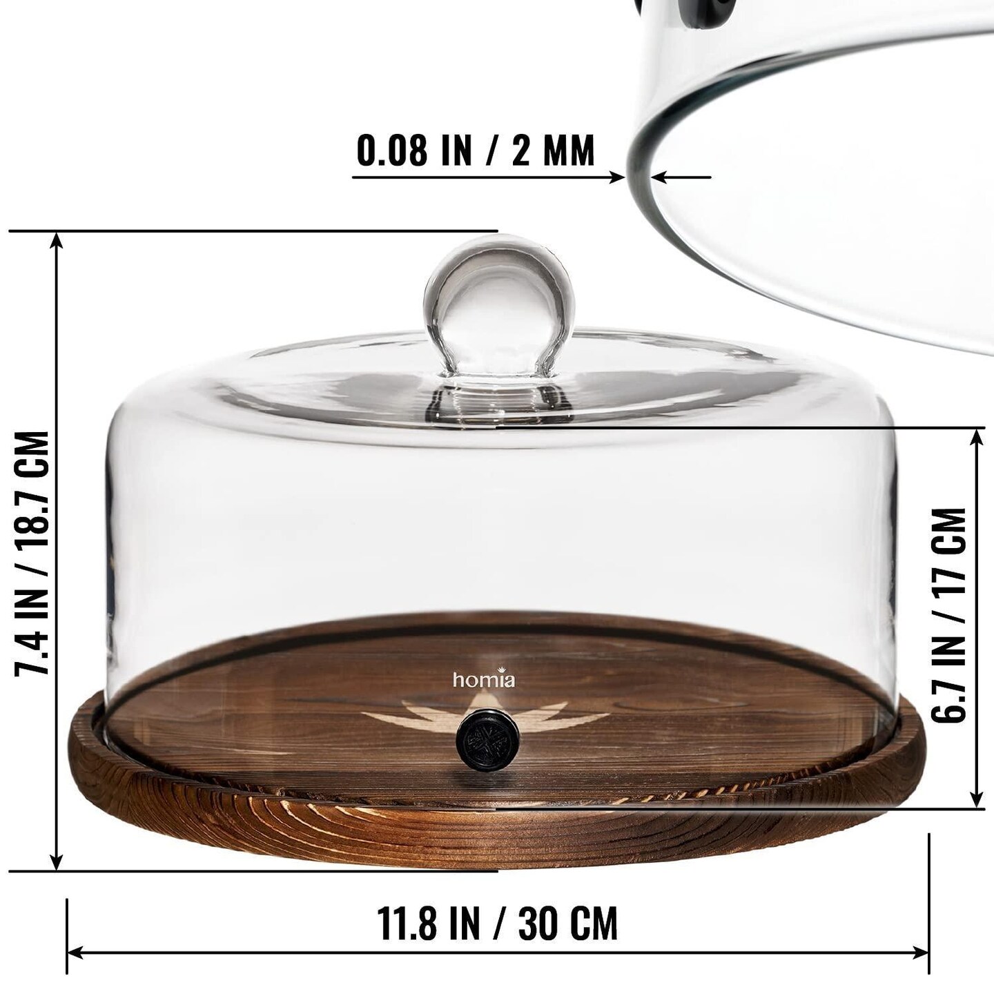 Smoking Gun Accessory Cloche with Wooden Base 11.8 x 6.7 Glass Smoke infuser Cover Lid for Cocktail Smoker Dome for Cold Smoke Smoking Cloche for Drinks