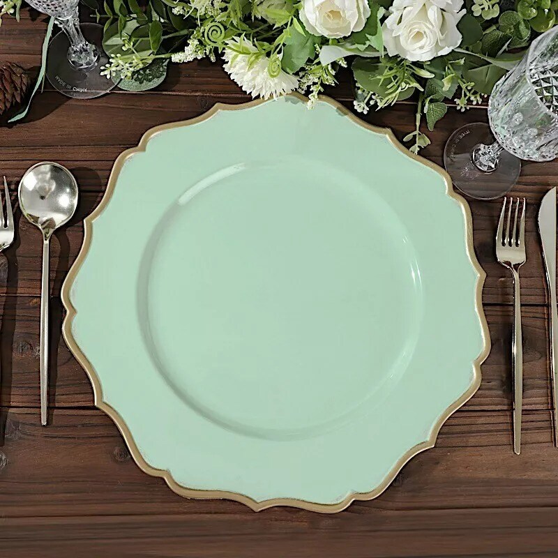 SAGE GREEN 6 Round 13&#x22; Metallic Acrylic CHARGER PLATES