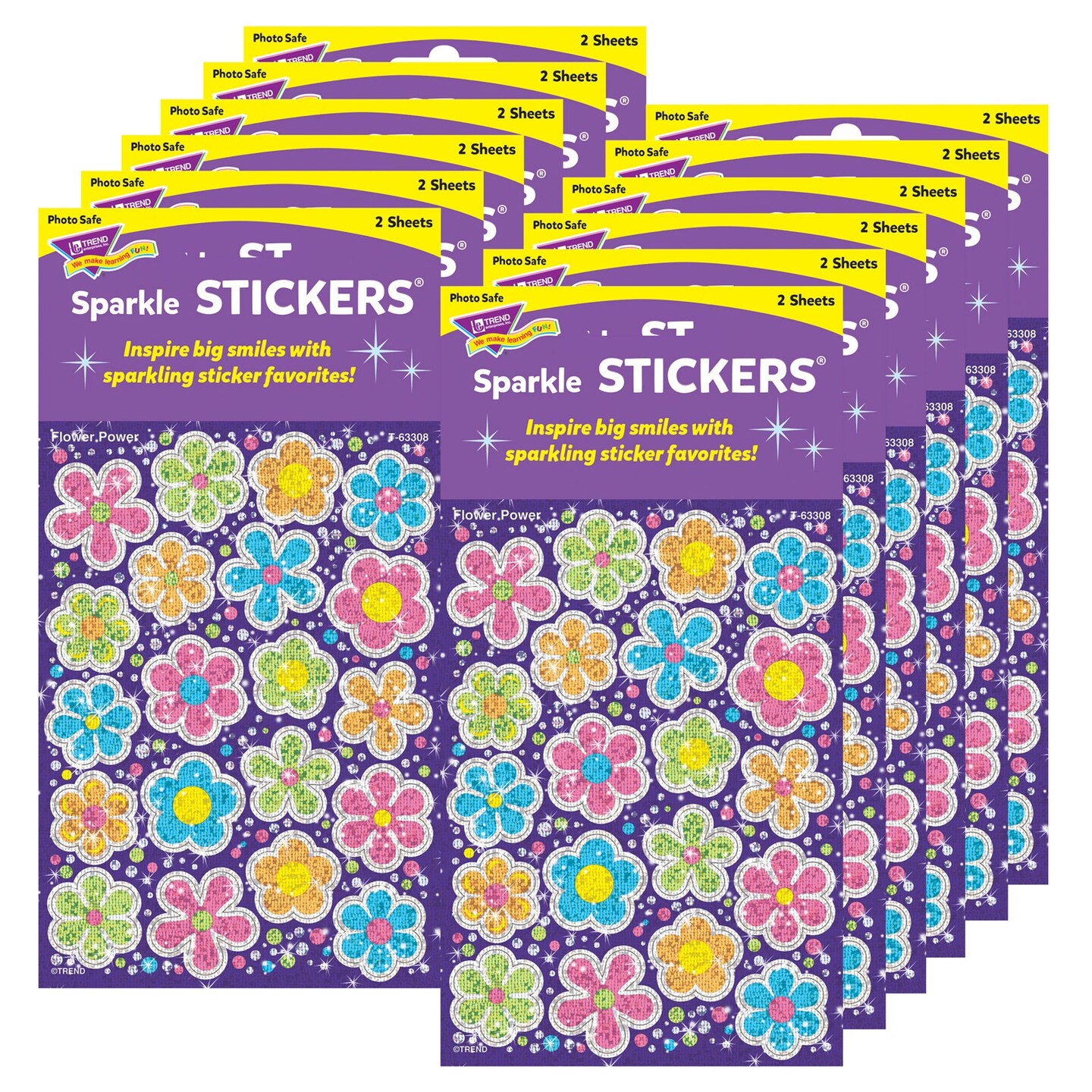 Flower Power Sparkle Stickers&#xAE;-Large, 40 Per Pack, 12 Packs