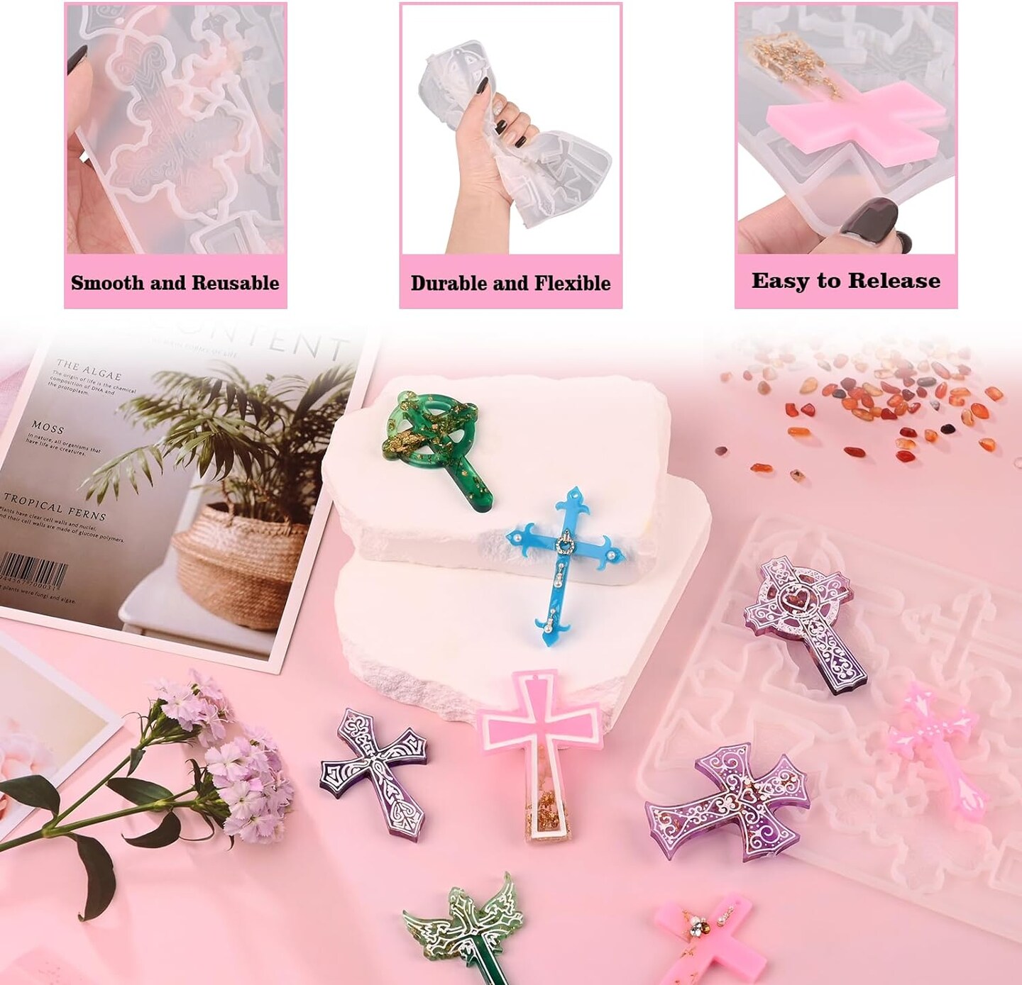 Cross Resin Molds,12 Cavity Epoxy Resin Cross Molds Silicone Molds for Keychain DIY Craft Necklace Jewelry Pendant Making Halloween Gifts