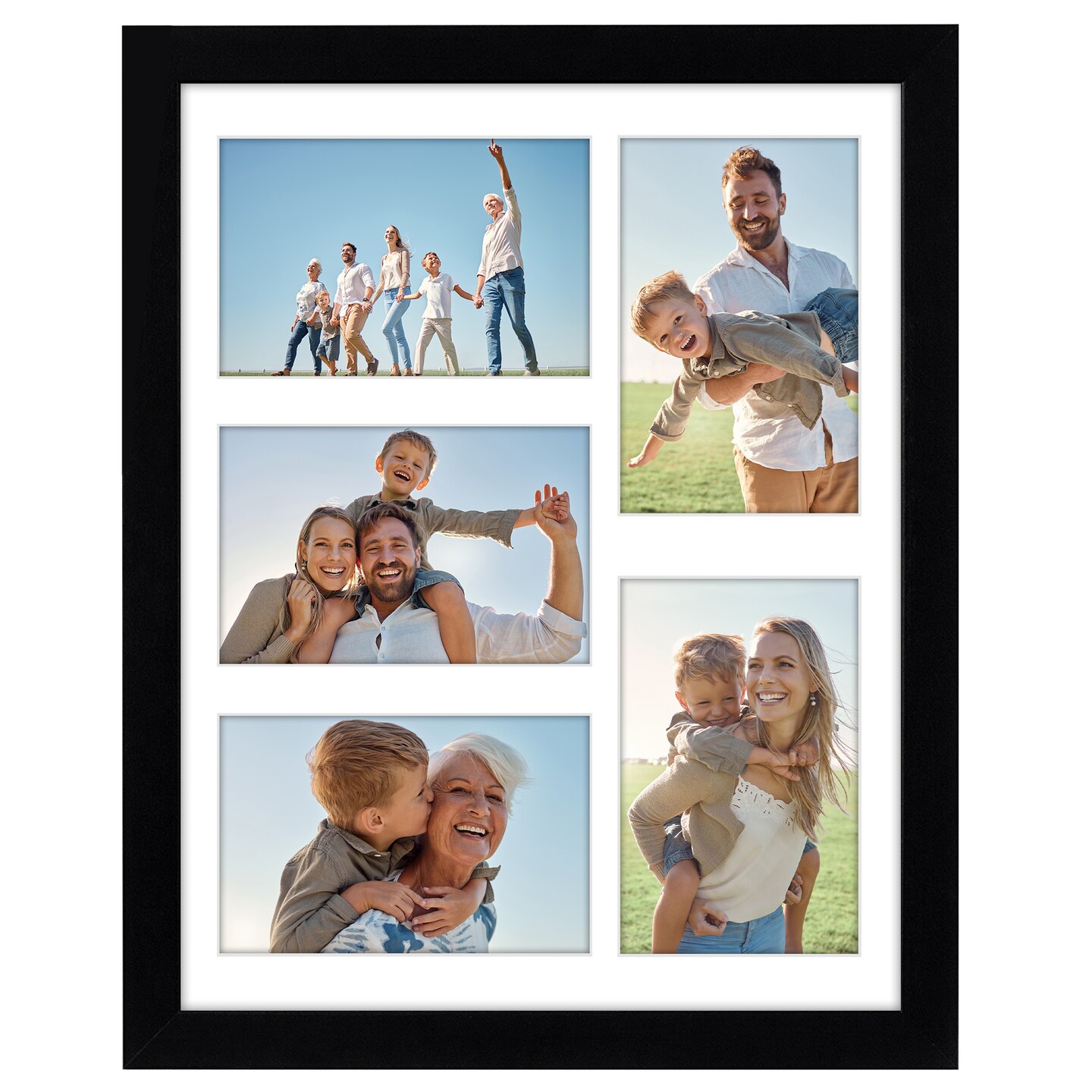 Americanflat 11x14 Collage Picture Frame - Displays Five 4x6 Photos at Once - Family Photo Collage Frame - Shatter Resistant Glass - Hanging Hardware for Horizontal or Vertical Display - Black