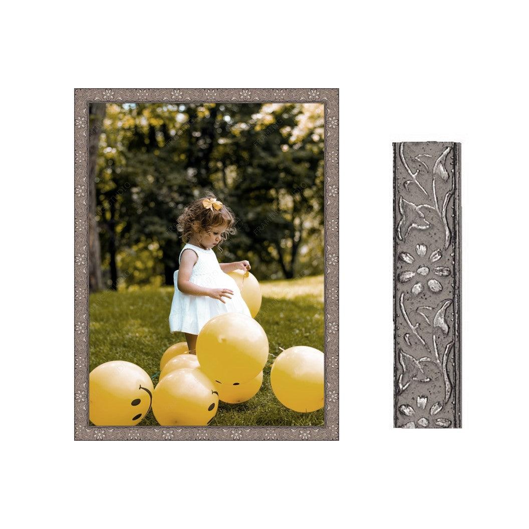 Thin Ornate Silver Floral Picture Frame Flower