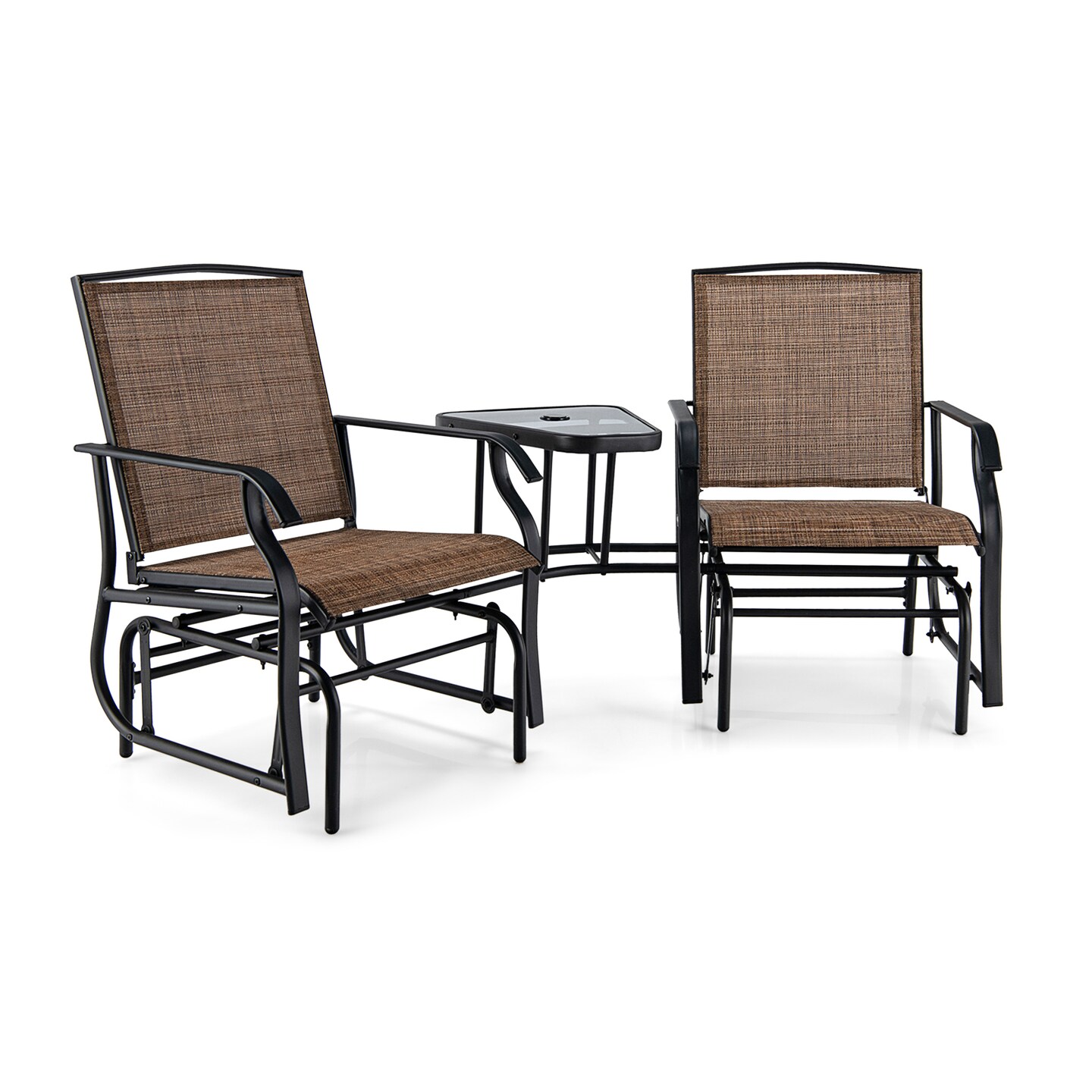 Double Swing Glider Rocker Chair Set With Glass Table