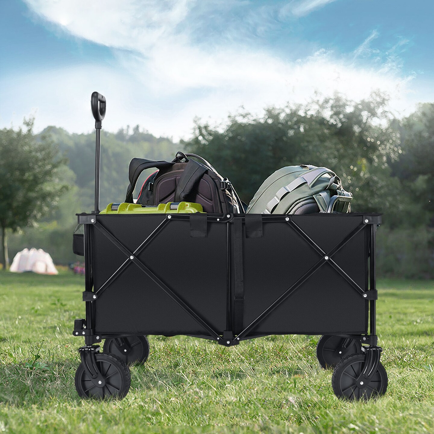 Outdoor Folding Wagon Cart with Adjustable Handle and Universal Wheels