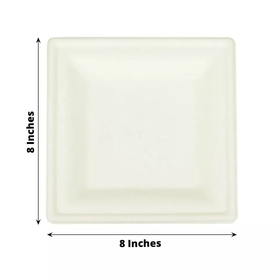50 Square 8&#x22; WHITE Bagasse Sustainable Salad PLATES
