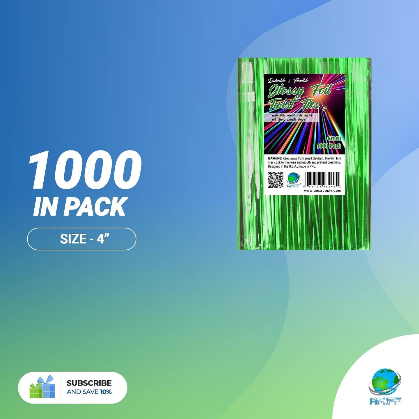 1000 Pack of Glossy Green Twist Ties 4 Bag Ties Metalic Foil Twist Ties for Cellophane Bags and Party Bags. Foil Coated Ties Bendable MultiFunction Strong Wire Ties for Tying Gift