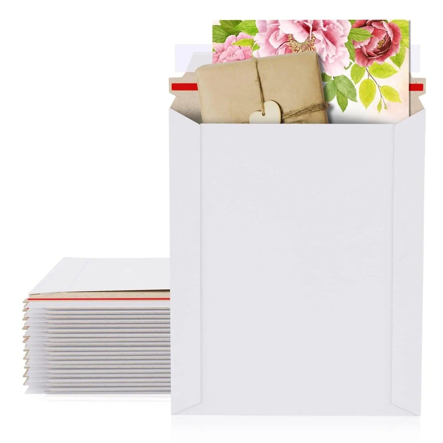 AMZ Rigid Mailers 11 x 13.5 Paperboard Mailers 11 x 13 1/2. Pack of 25 White Photo Mailers Stay Flat Mailers No bend Self Sealing Documents Chipboard Envelopes Mailing Shipping Packaging
