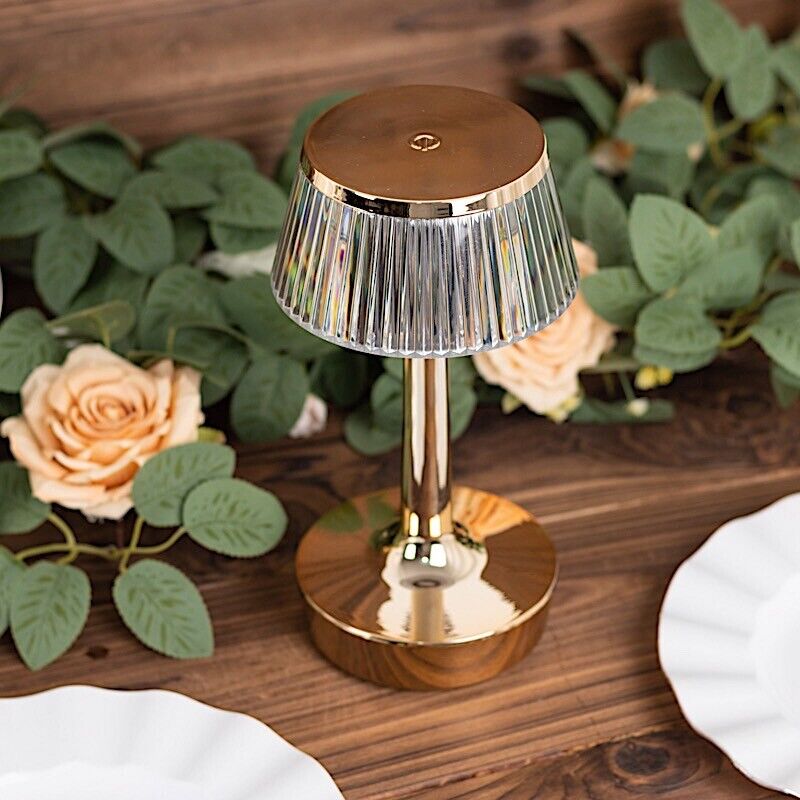 9 in Clear Gold Acrylic Crystal Pleated Design TABLE LAMP LED Light
