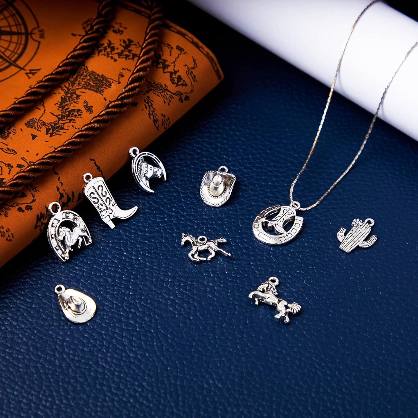 100 Pieces Western Cowboy Charms for Jewelry Making Alloy Antique Silver Cowboy Boot Hat Horse Cactus Charms Horse Western Pendant Cowboy Charms for Bracelet Necklace, 10 Styles