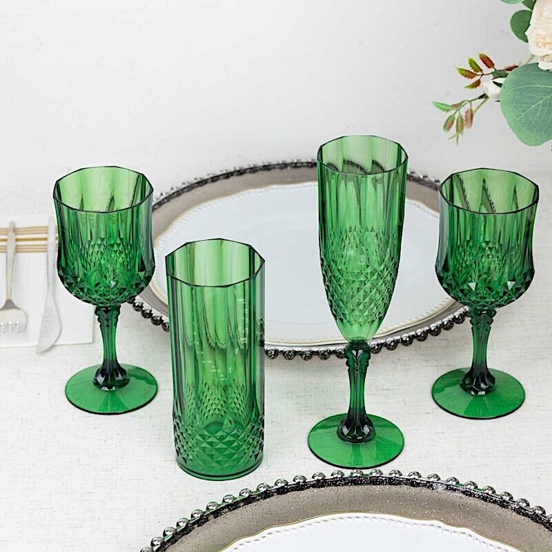 6 HUNTER GREEN 14 oz Crystal Plastic DRINKING GLASSES