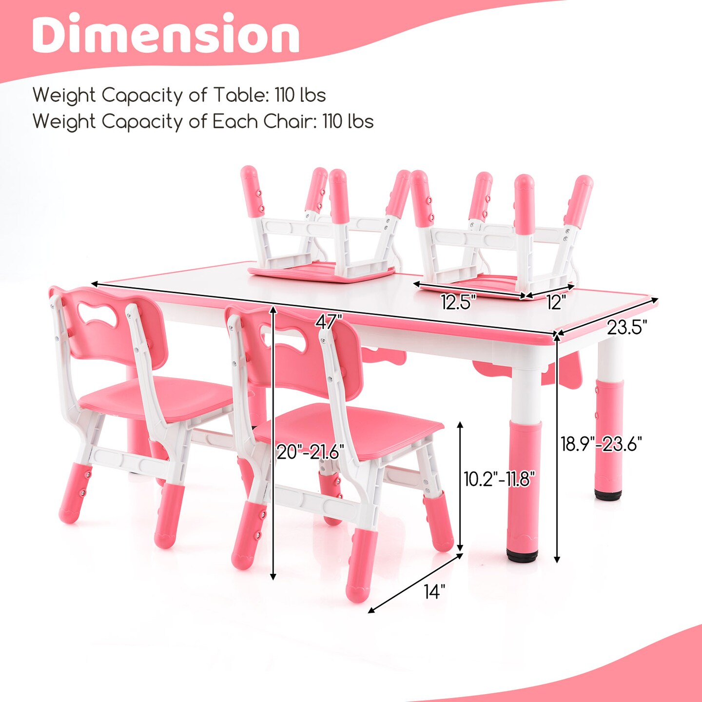 Kids Table And Chairs Set For 4 With Graffiti Desktop