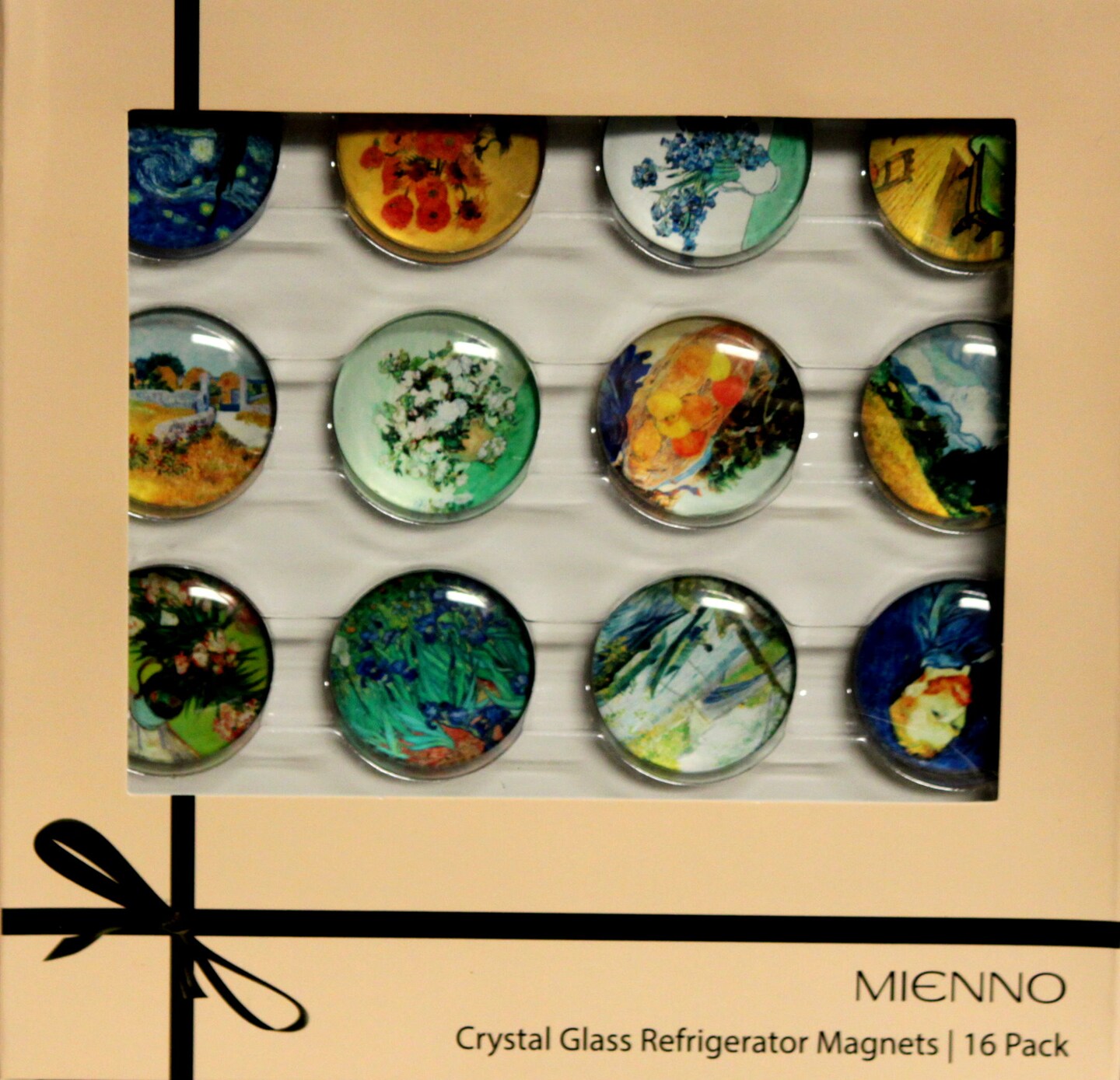 Mienno Crystal Glass Refrigerator Magnets 16 Pack Gift Set-Van Gogh